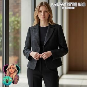 Lafayette 148 Blazer Women's 10 Black Sparkle Tweed Blazer Shawl Collar Event